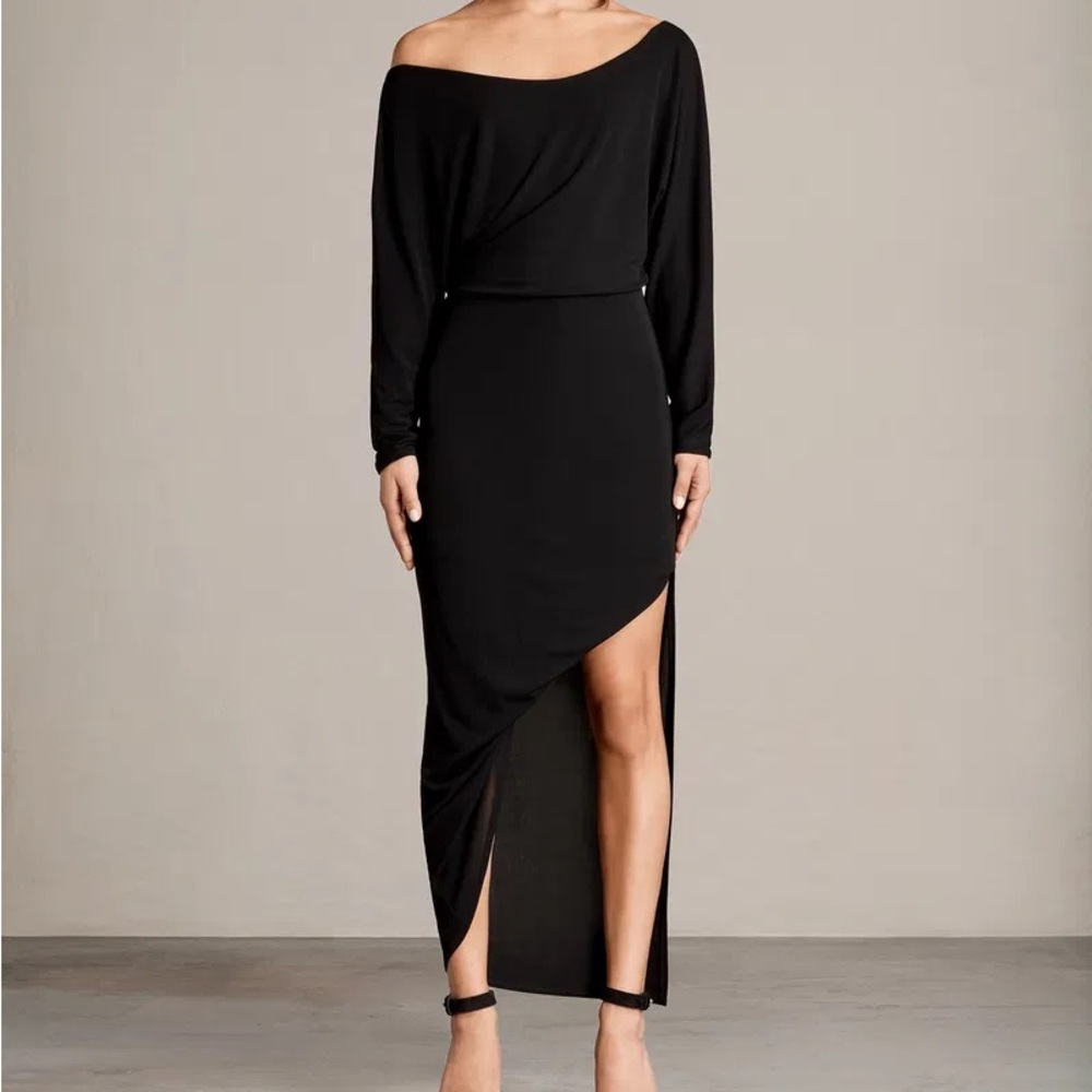 All Saints ‘Evon’ Elegant Black Off-Shoulder Dress NWT Size M